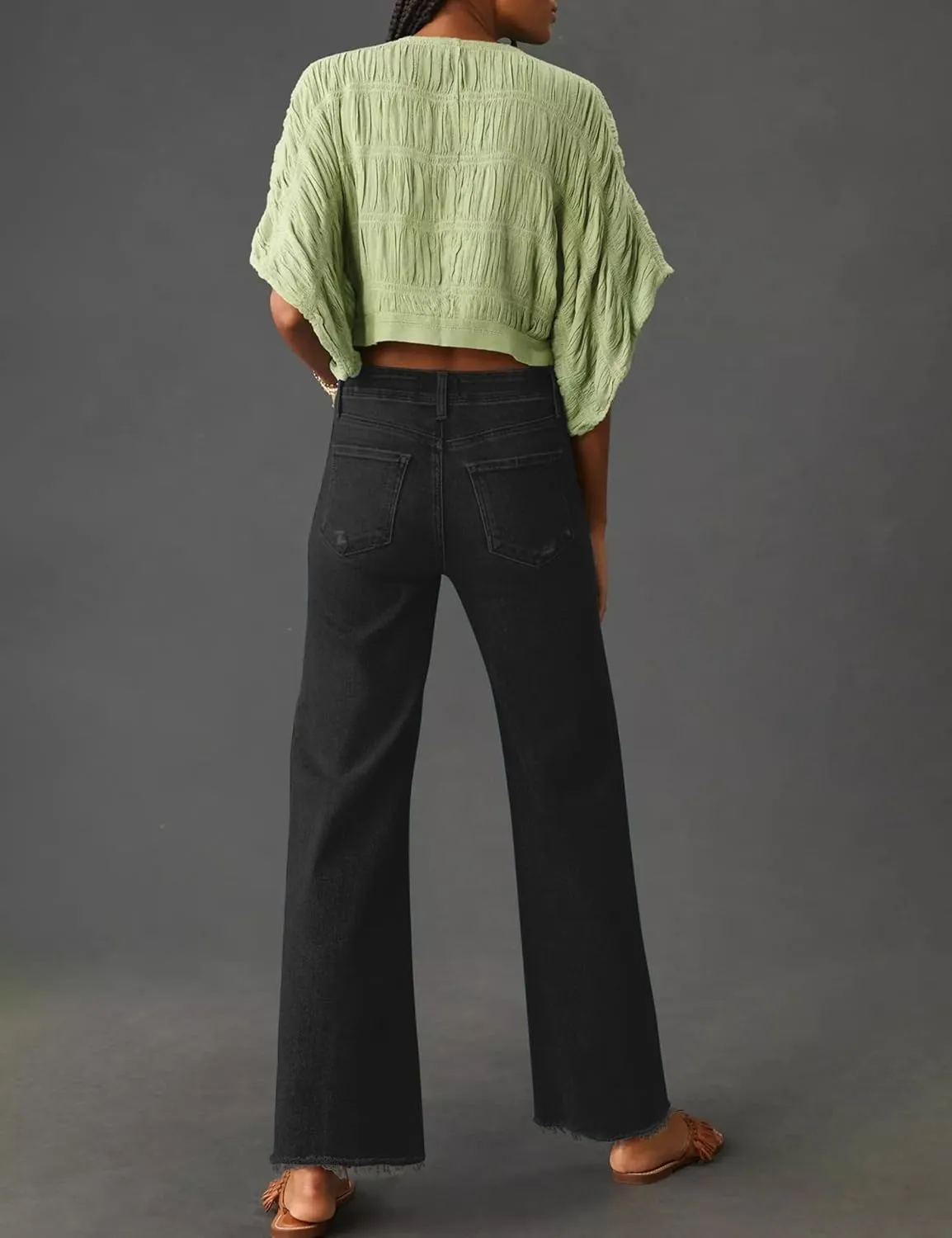 PHISOCKAT High Waisted Wide Leg Jeans for Women Stretchy Baggy Jeans Trendy Denim Pants with Pockets