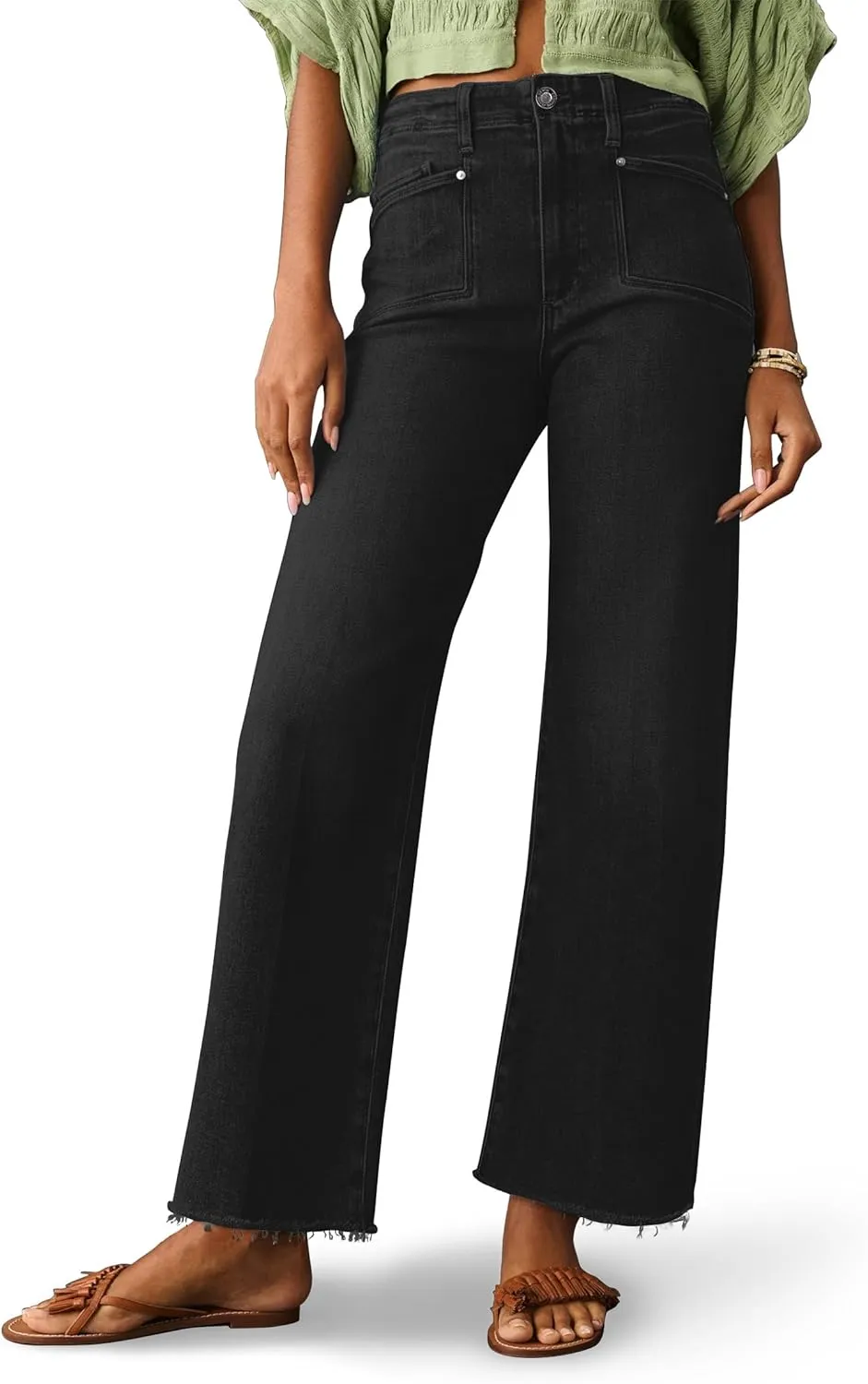 PHISOCKAT High Waisted Wide Leg Jeans for Women Stretchy Baggy Jeans Trendy Denim Pants with Pockets