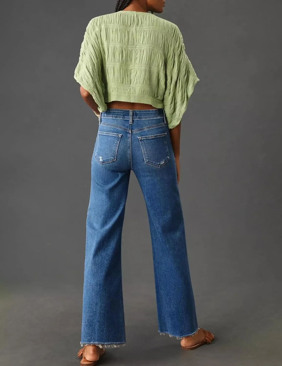 PHISOCKAT High Waisted Wide Leg Jeans for Women Stretchy Baggy Jeans Trendy Denim Pants with Pockets