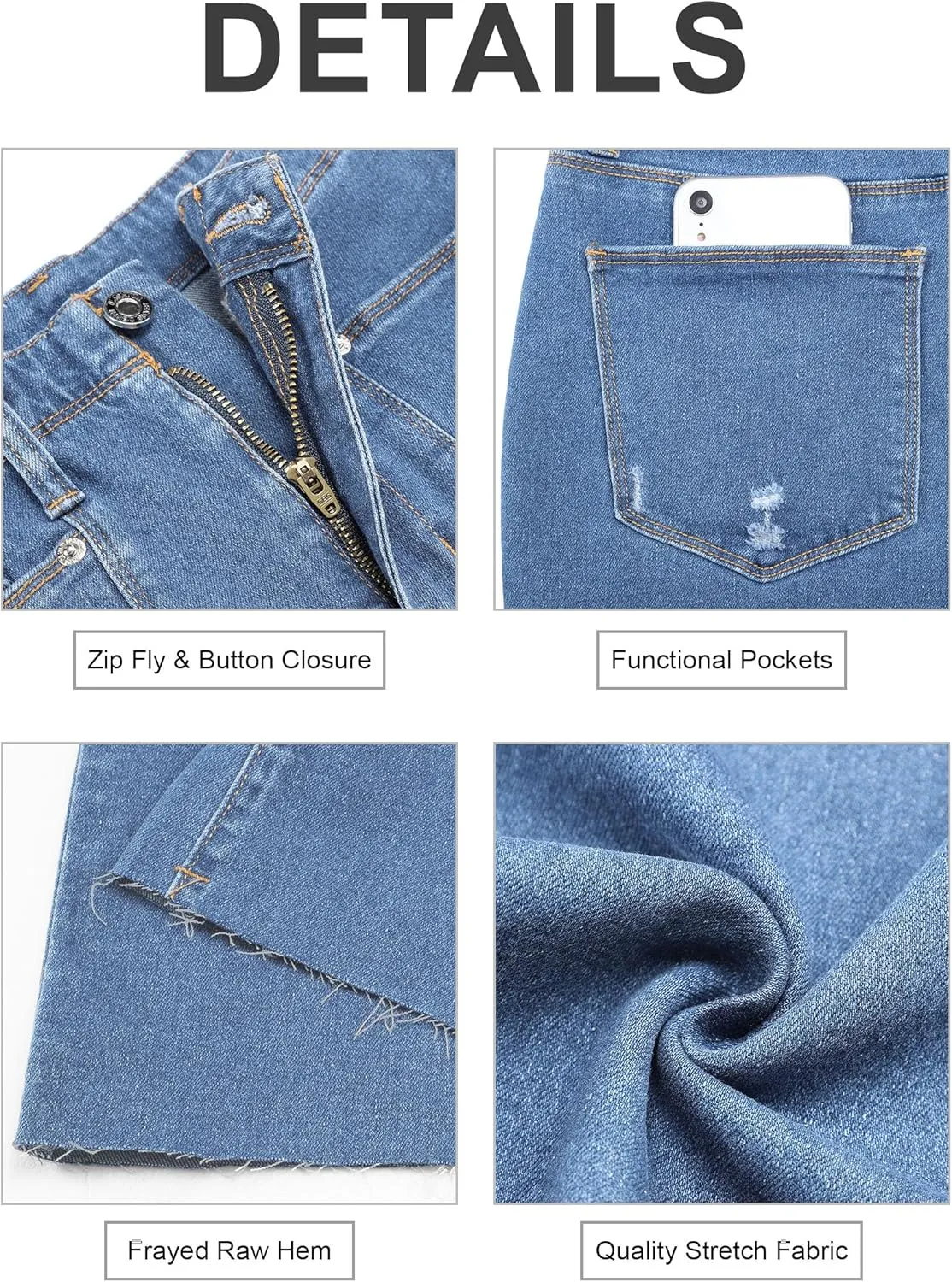 PHISOCKAT High Waisted Wide Leg Jeans for Women Stretchy Baggy Jeans Trendy Denim Pants with Pockets