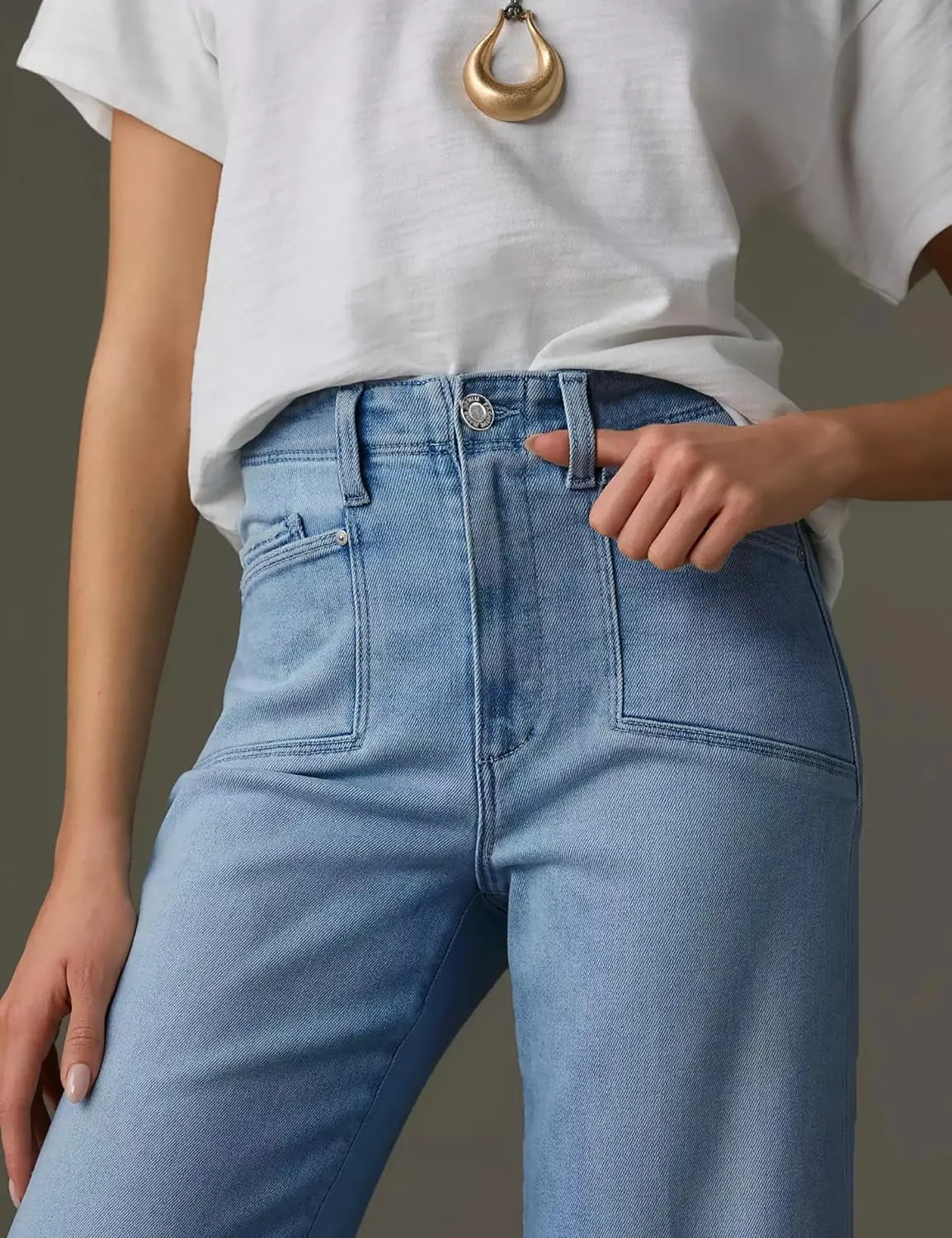 PHISOCKAT High Waisted Wide Leg Jeans for Women Stretchy Baggy Jeans Trendy Denim Pants with Pockets