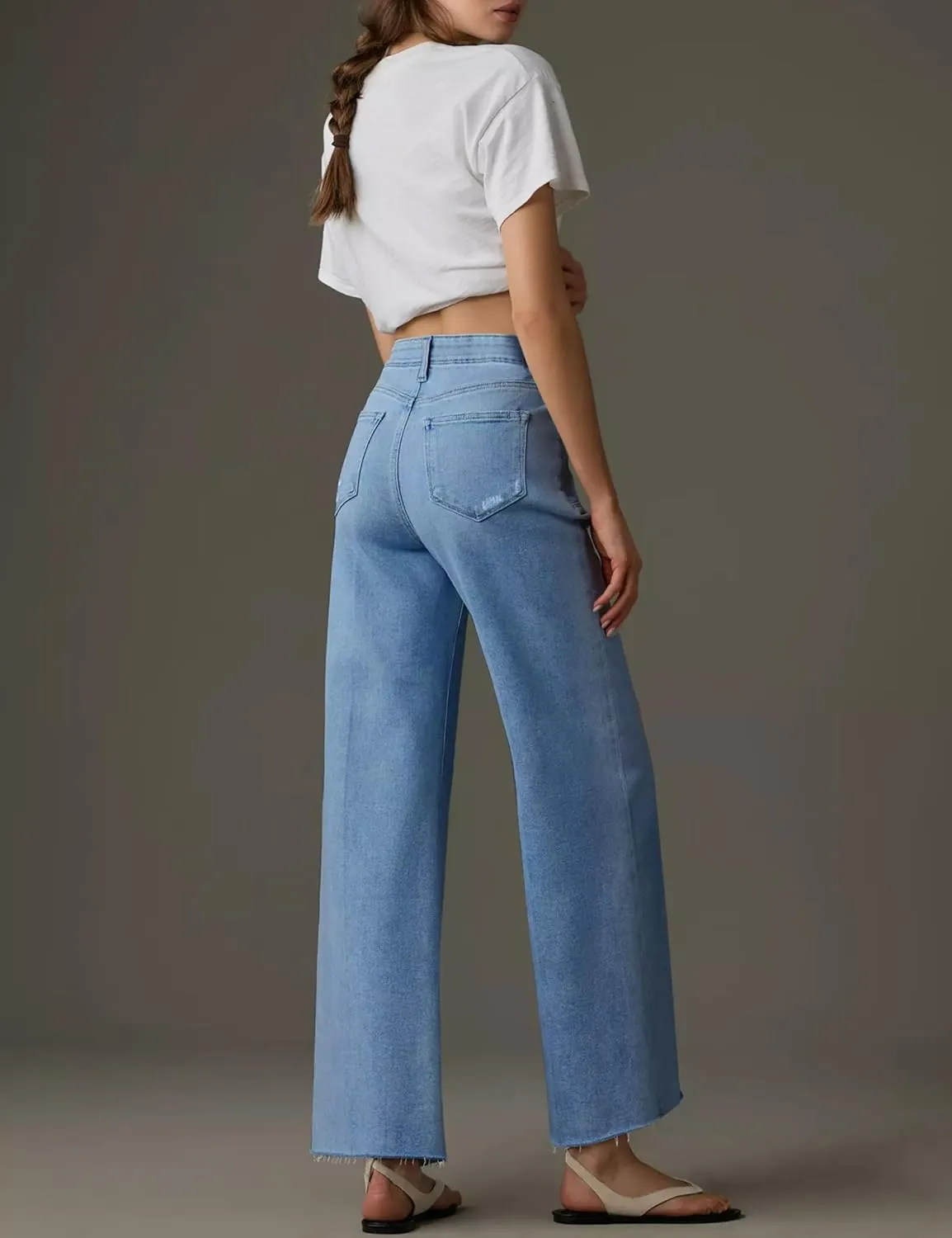 PHISOCKAT High Waisted Wide Leg Jeans for Women Stretchy Baggy Jeans Trendy Denim Pants with Pockets