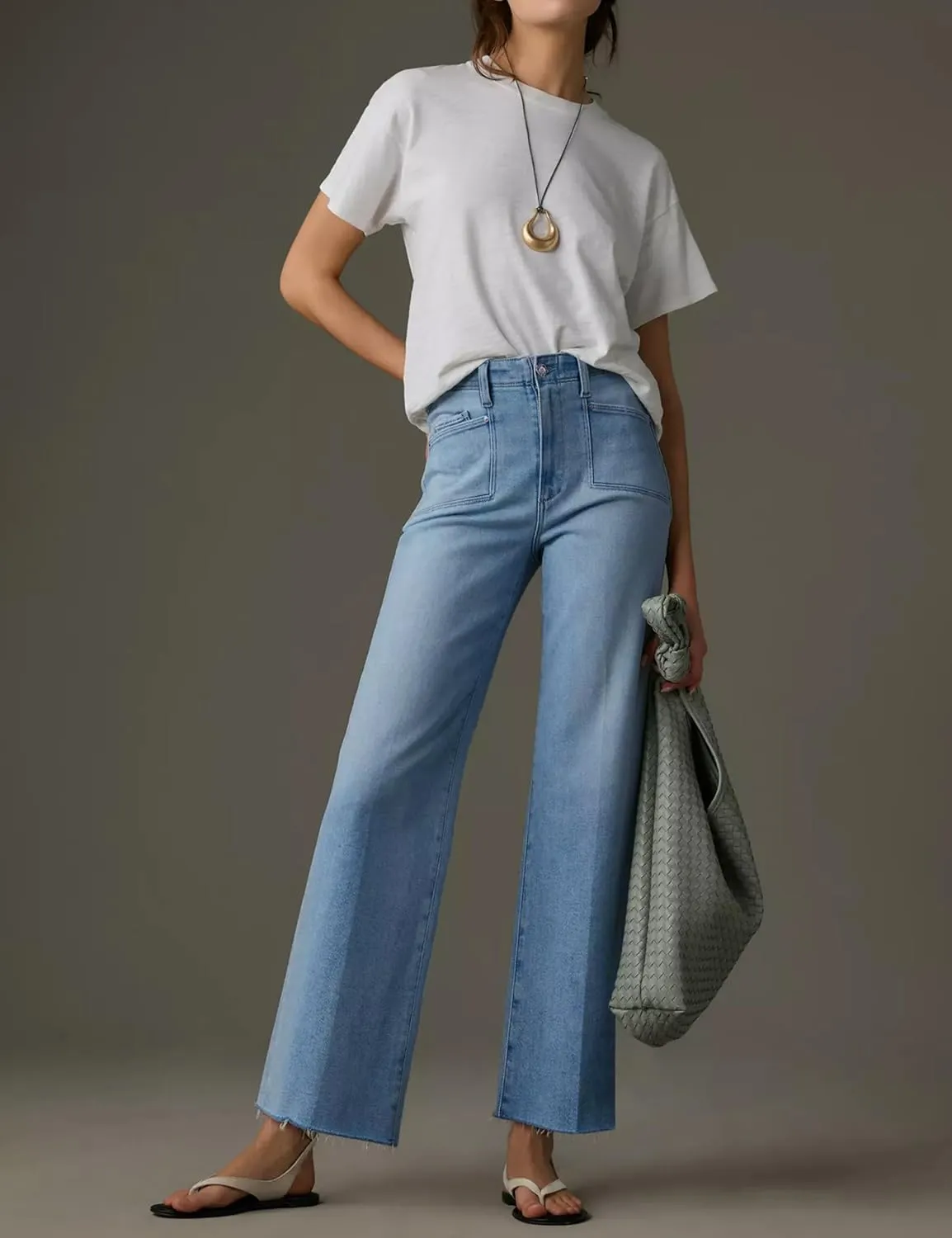 PHISOCKAT High Waisted Wide Leg Jeans for Women Stretchy Baggy Jeans Trendy Denim Pants with Pockets