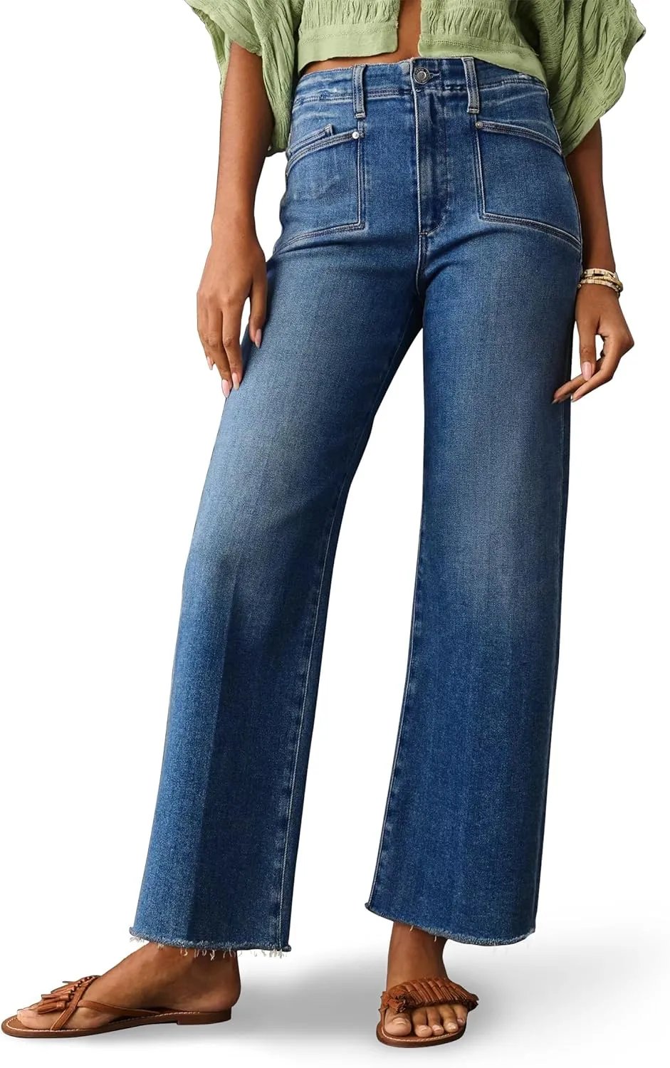 PHISOCKAT High Waisted Wide Leg Jeans for Women Stretchy Baggy Jeans Trendy Denim Pants with Pockets
