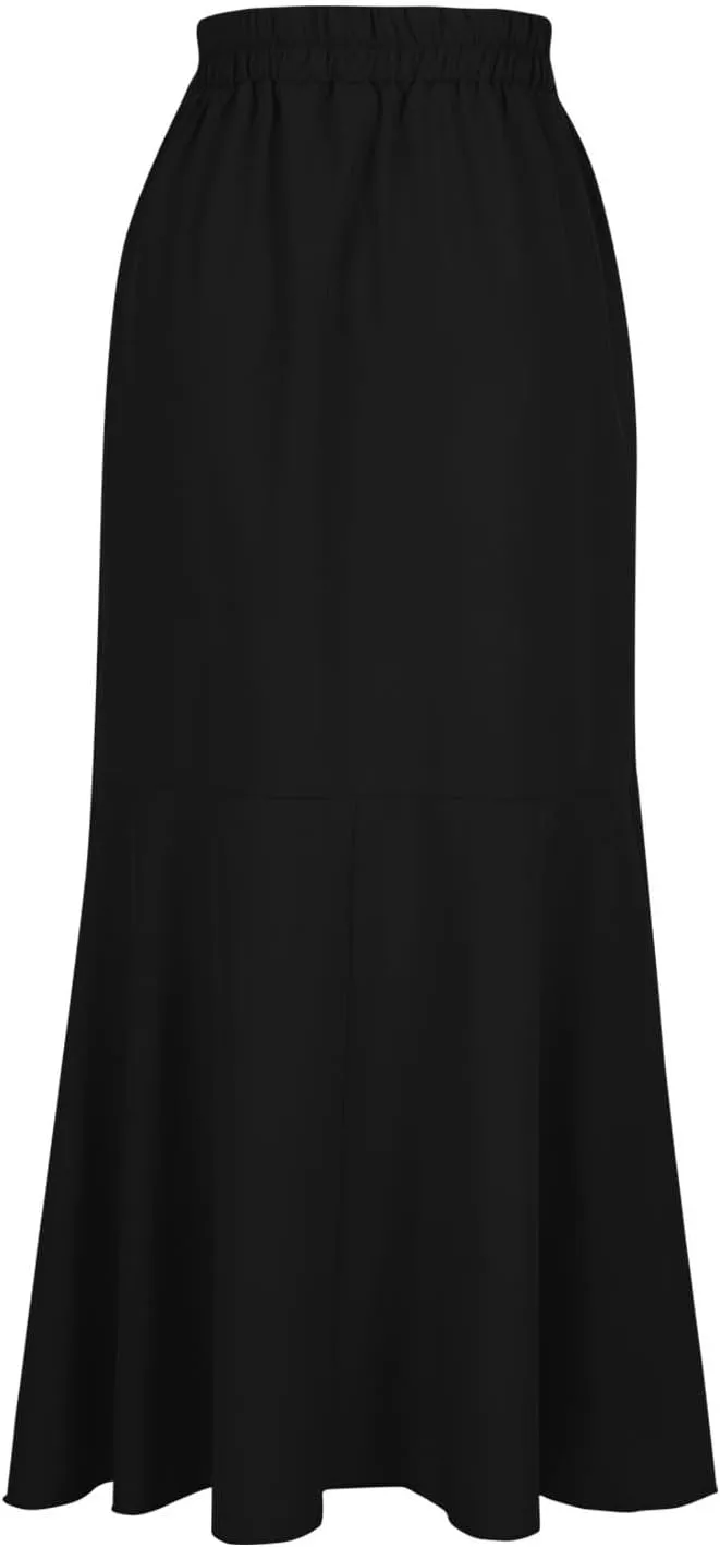 Plus Size Solid Mermaid Maxi Skirt Women Tie High Waist A Line Skirts Flowy Irregular Ruffle Hem Fishtail Long Skirt