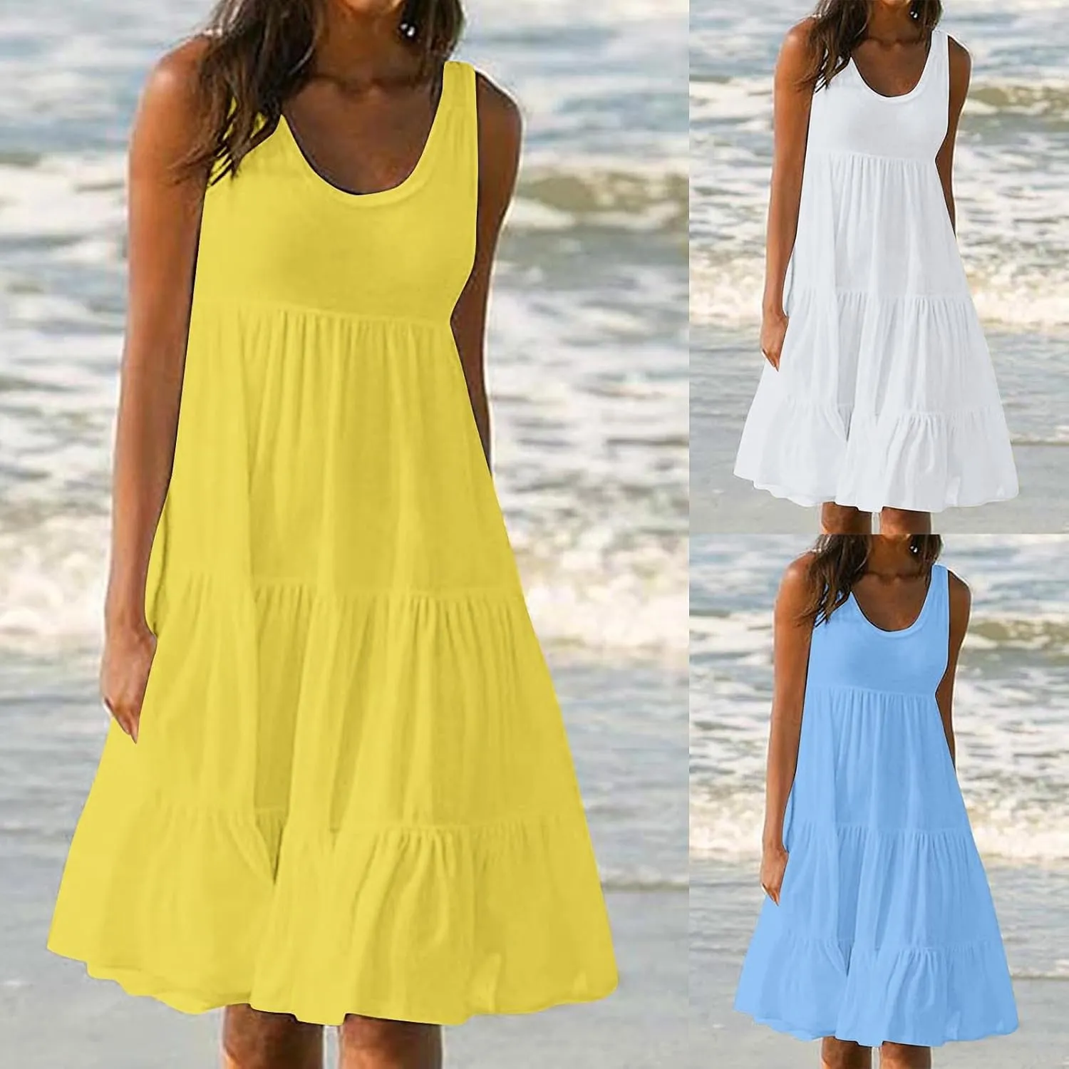 Plus Size Sundresses for Women Casual Swing Dresses Flowy Ruffle Mini Dress Boho Dresses Summer Beach Vacation Dress