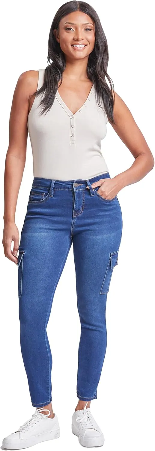 Royalty For Me Womens Women's Hyperdenim Mid Rise Skinny Cargo Jeans