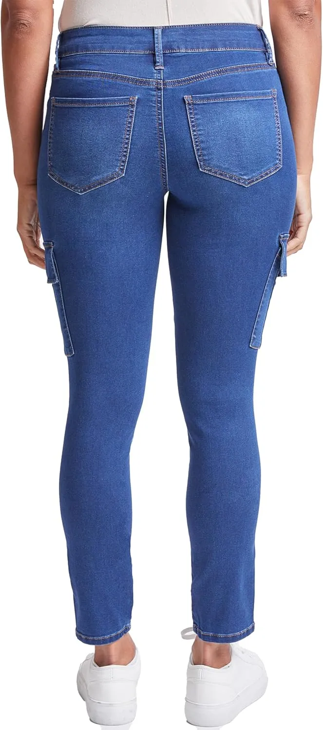 Royalty For Me Womens Women's Hyperdenim Mid Rise Skinny Cargo Jeans