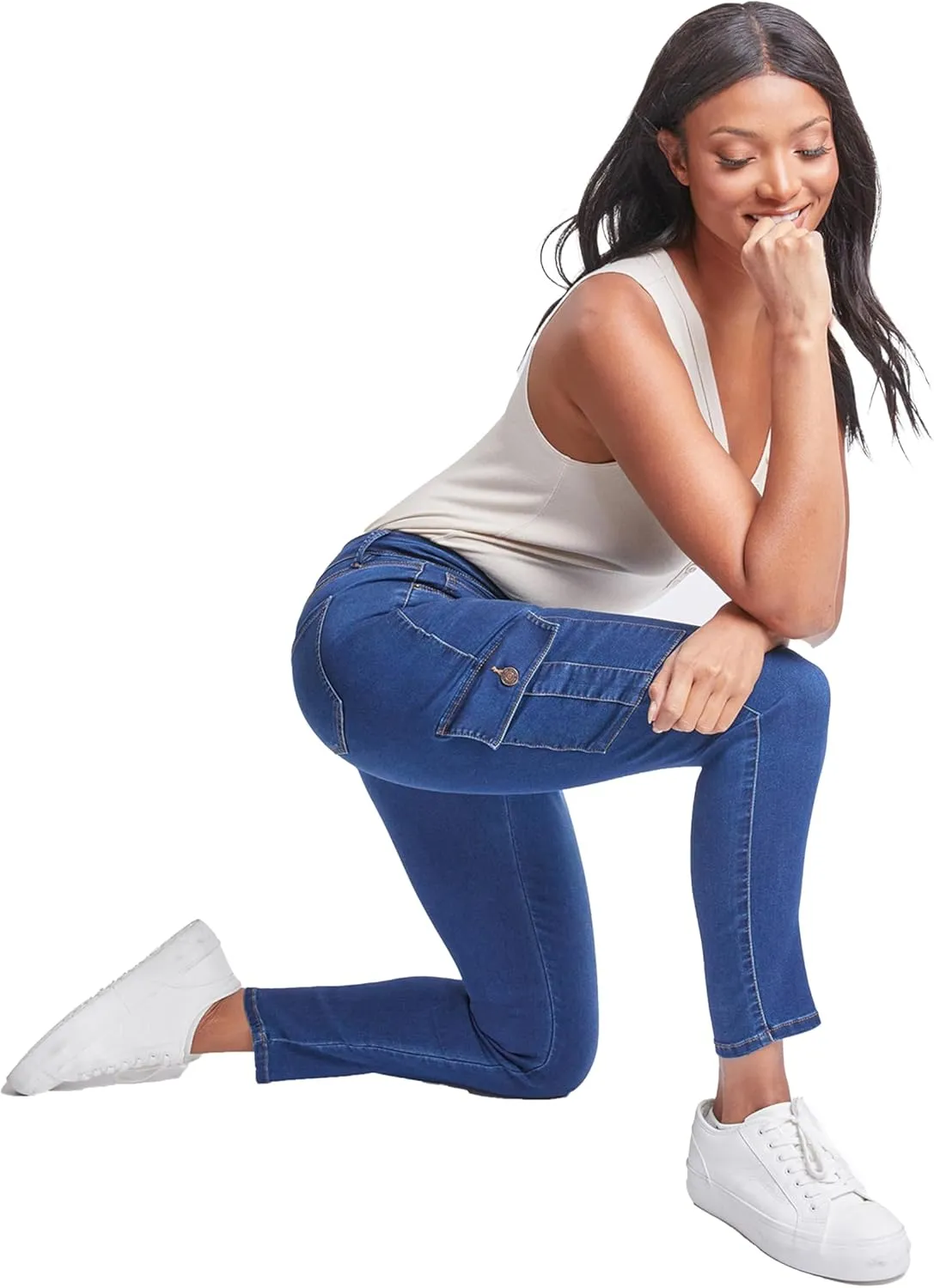 Royalty For Me Womens Women's Hyperdenim Mid Rise Skinny Cargo Jeans