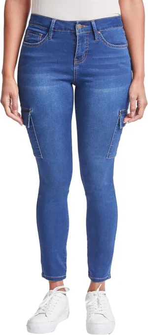 Royalty For Me Womens Women's Hyperdenim Mid Rise Skinny Cargo Jeans