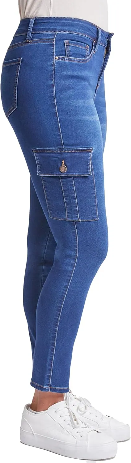 Royalty For Me Womens Women's Hyperdenim Mid Rise Skinny Cargo Jeans