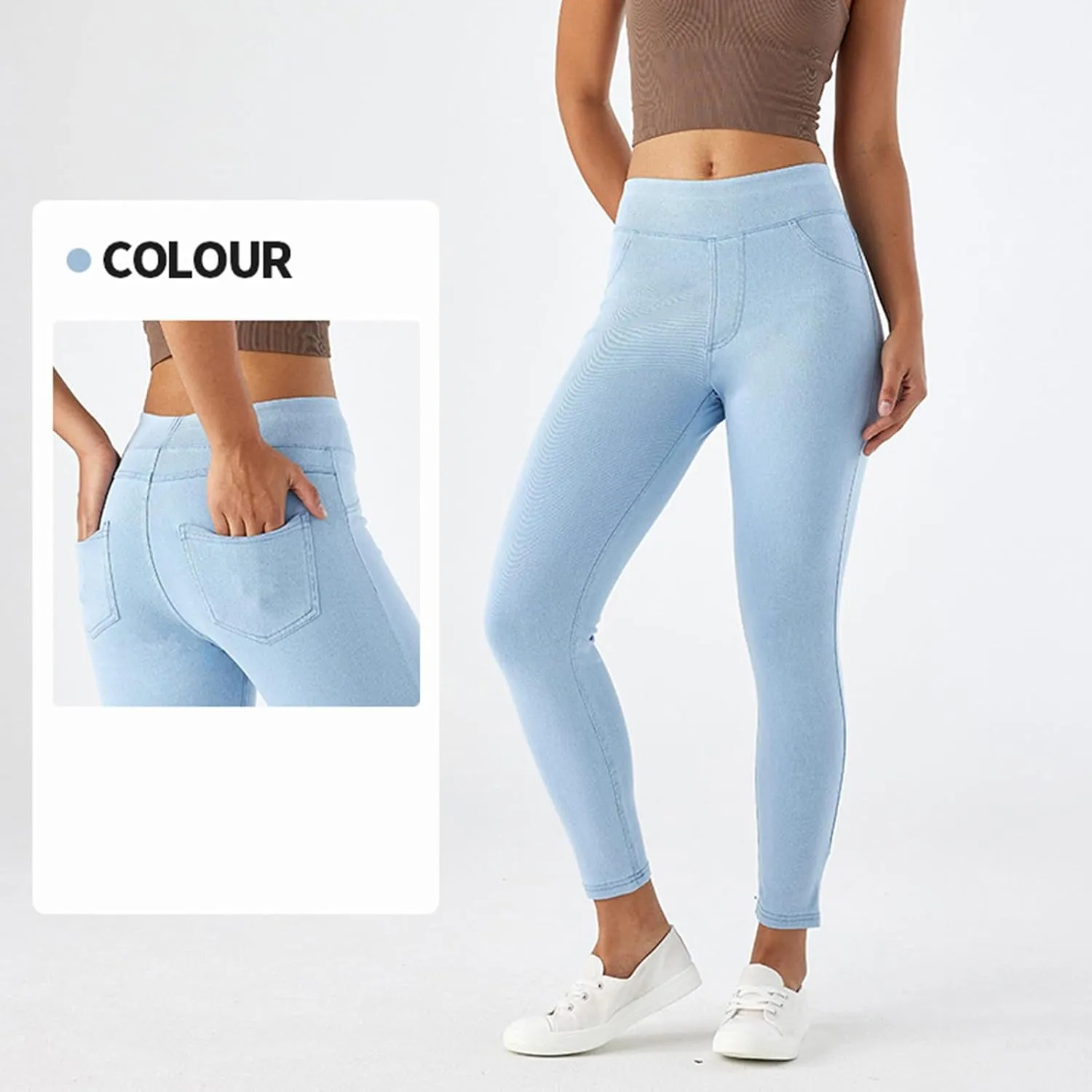 Rvidbe Jeggings for Women Tummy Control High Waisted Jeans for Women Pull on Skinny Stretchy Jeans with Pockets Denim Pants