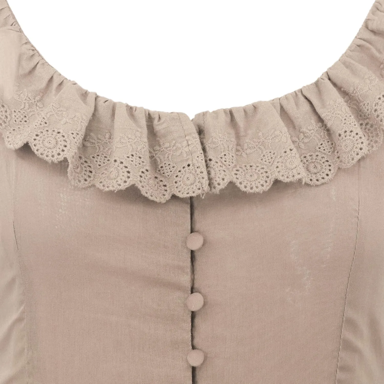 R.Vivimos Womens Summer Cotton Sleeveless Midi Dresses Vintage Lace Trim Button Up Tie Waist Casual A-Line Flowy Long Dresses