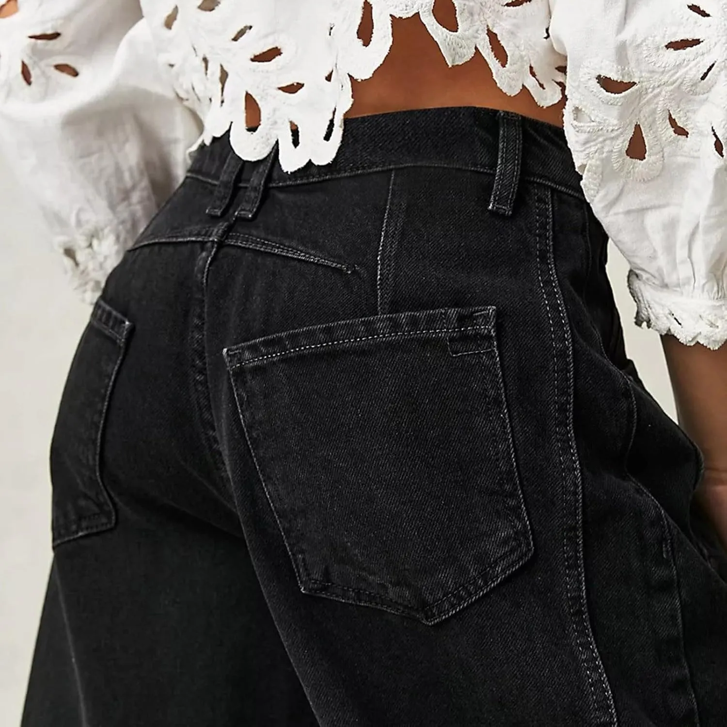 sdbrld Barrel Pants Women,Women Baggy Barrel Pants Baggy Boyfriend Jeans Fashion Wide Leg Mid Rise Barrel Denim Ankle Pants