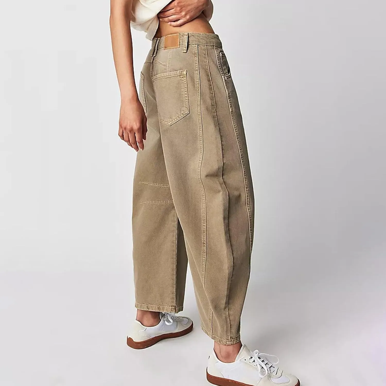 sdbrld Barrel Pants Women,Women Baggy Barrel Pants Baggy Boyfriend Jeans Fashion Wide Leg Mid Rise Barrel Denim Ankle Pants
