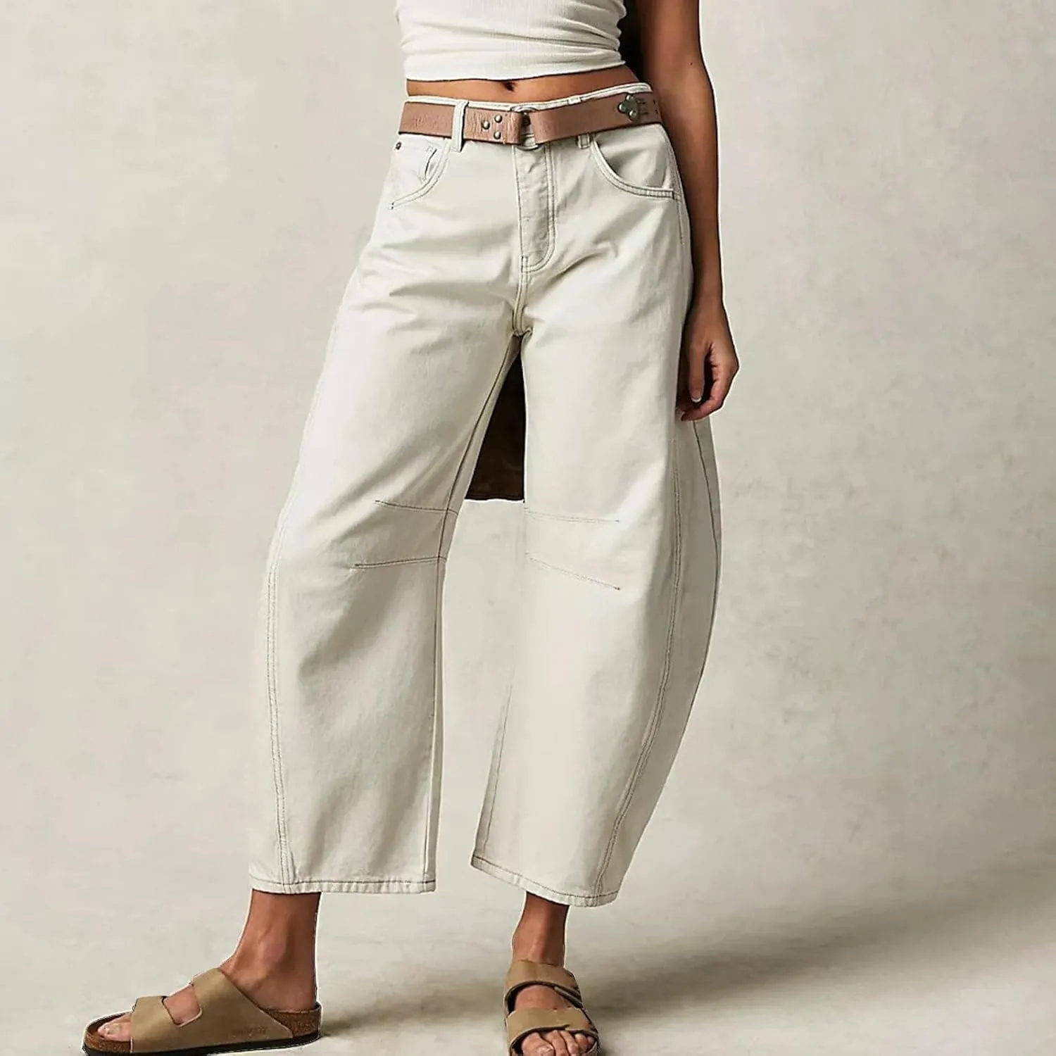 sdbrld Barrel Pants Women,Women Baggy Barrel Pants Baggy Boyfriend Jeans Fashion Wide Leg Mid Rise Barrel Denim Ankle Pants