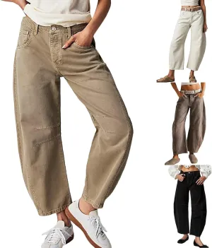 sdbrld Barrel Pants Women,Women Baggy Barrel Pants Baggy Boyfriend Jeans Fashion Wide Leg Mid Rise Barrel Denim Ankle Pants