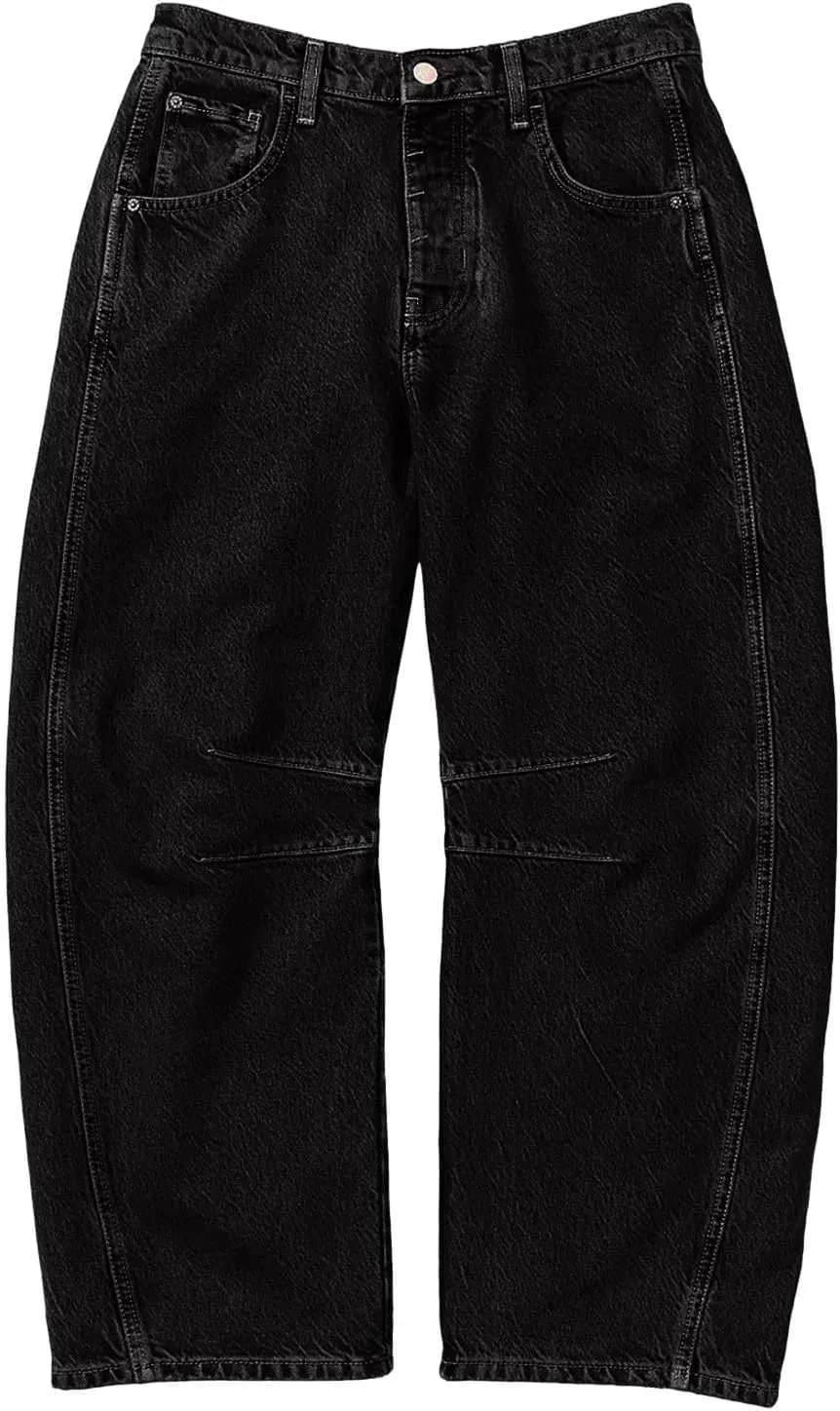 sdbrld Barrel Pants Women,Women Baggy Barrel Pants Baggy Boyfriend Jeans Fashion Wide Leg Mid Rise Barrel Denim Ankle Pants