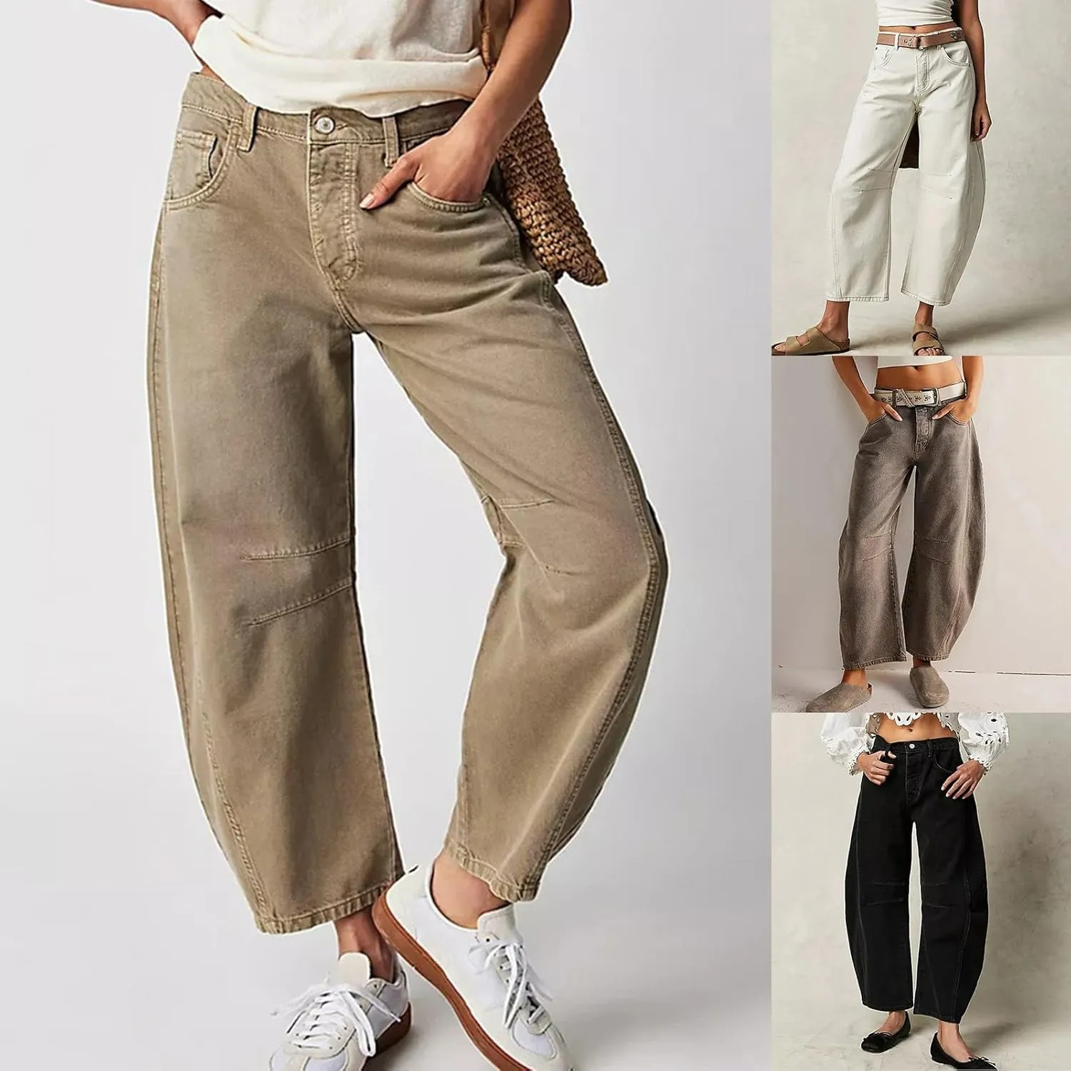sdbrld Barrel Pants Women,Women Baggy Barrel Pants Baggy Boyfriend Jeans Fashion Wide Leg Mid Rise Barrel Denim Ankle Pants