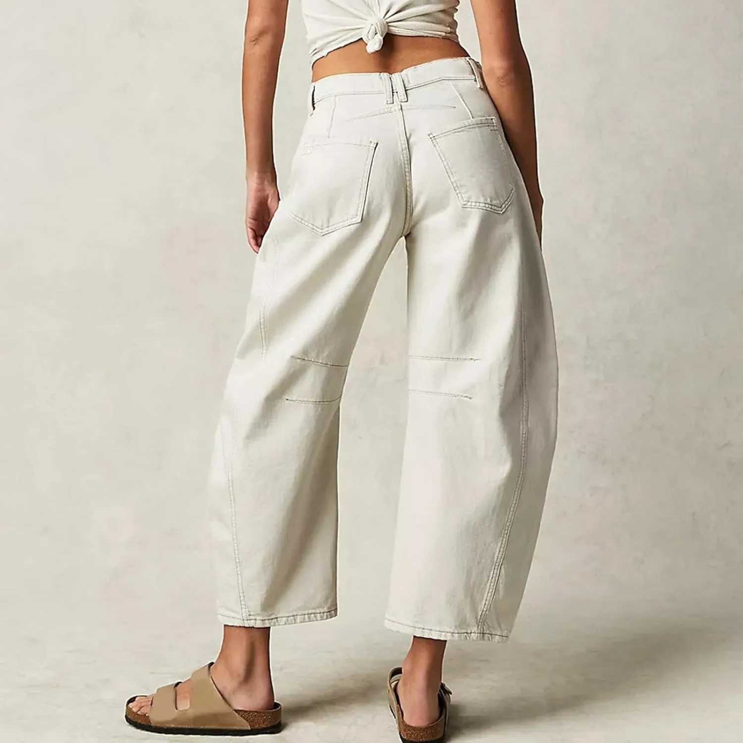 sdbrld Barrel Pants Women,Women Baggy Barrel Pants Baggy Boyfriend Jeans Fashion Wide Leg Mid Rise Barrel Denim Ankle Pants