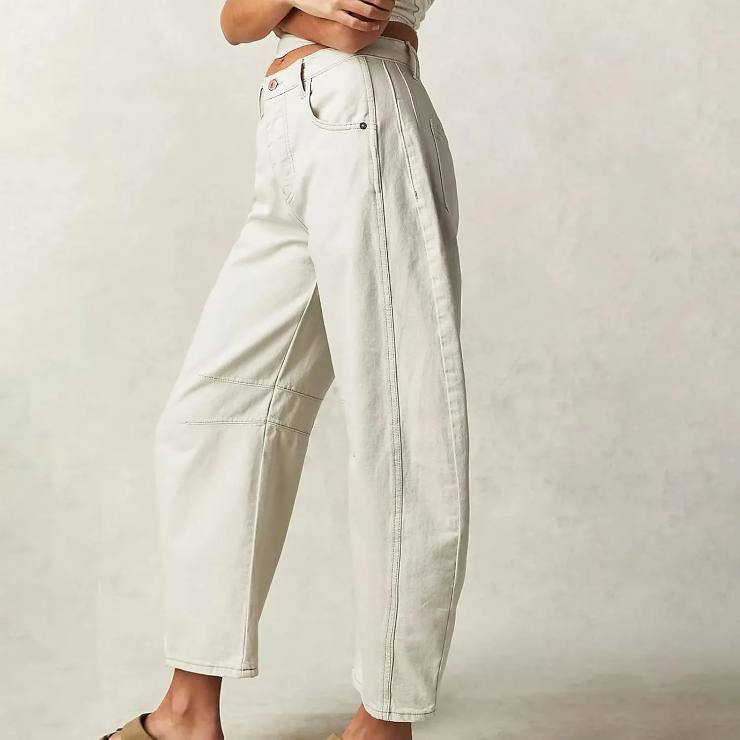 sdbrld Barrel Pants Women,Women Baggy Barrel Pants Baggy Boyfriend Jeans Fashion Wide Leg Mid Rise Barrel Denim Ankle Pants
