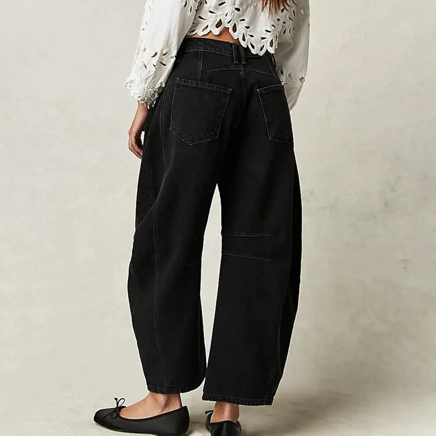 sdbrld Barrel Pants Women,Women Baggy Barrel Pants Baggy Boyfriend Jeans Fashion Wide Leg Mid Rise Barrel Denim Ankle Pants