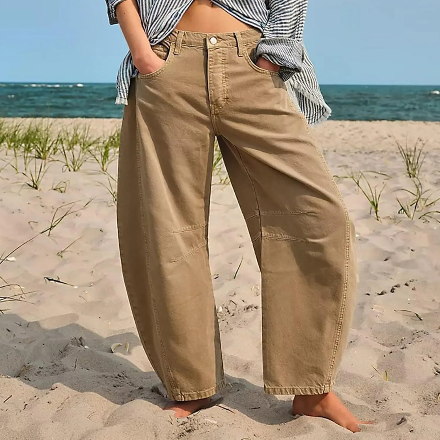 sdbrld Barrel Pants Women,Women Baggy Barrel Pants Baggy Boyfriend Jeans Fashion Wide Leg Mid Rise Barrel Denim Ankle Pants