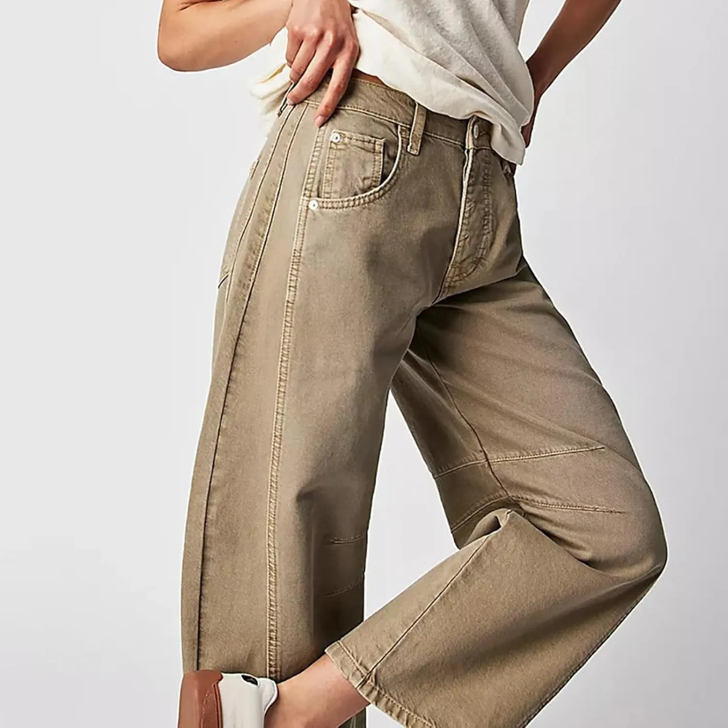 sdbrld Barrel Pants Women,Women Baggy Barrel Pants Baggy Boyfriend Jeans Fashion Wide Leg Mid Rise Barrel Denim Ankle Pants