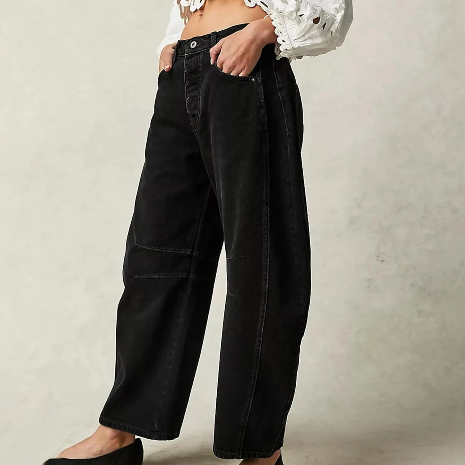 sdbrld Barrel Pants Women,Women Baggy Barrel Pants Baggy Boyfriend Jeans Fashion Wide Leg Mid Rise Barrel Denim Ankle Pants