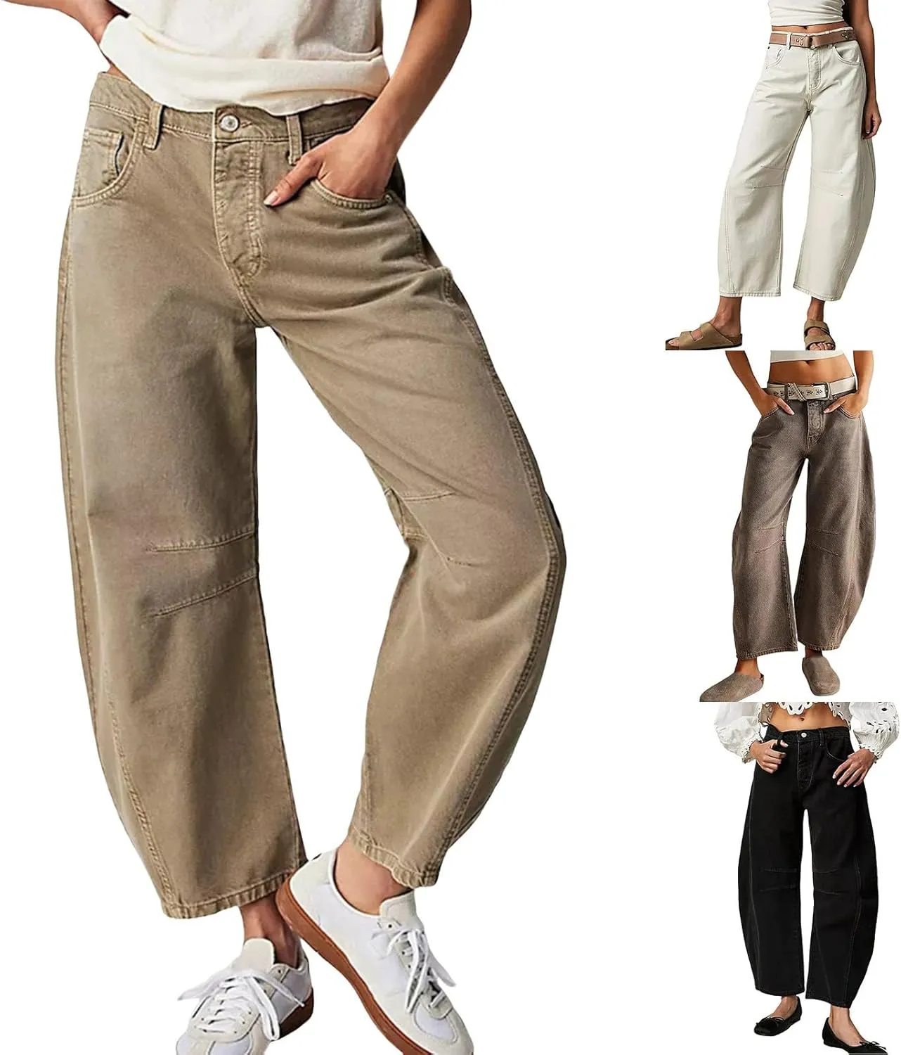sdbrld Barrel Pants Women,Women Baggy Barrel Pants Baggy Boyfriend Jeans Fashion Wide Leg Mid Rise Barrel Denim Ankle Pants