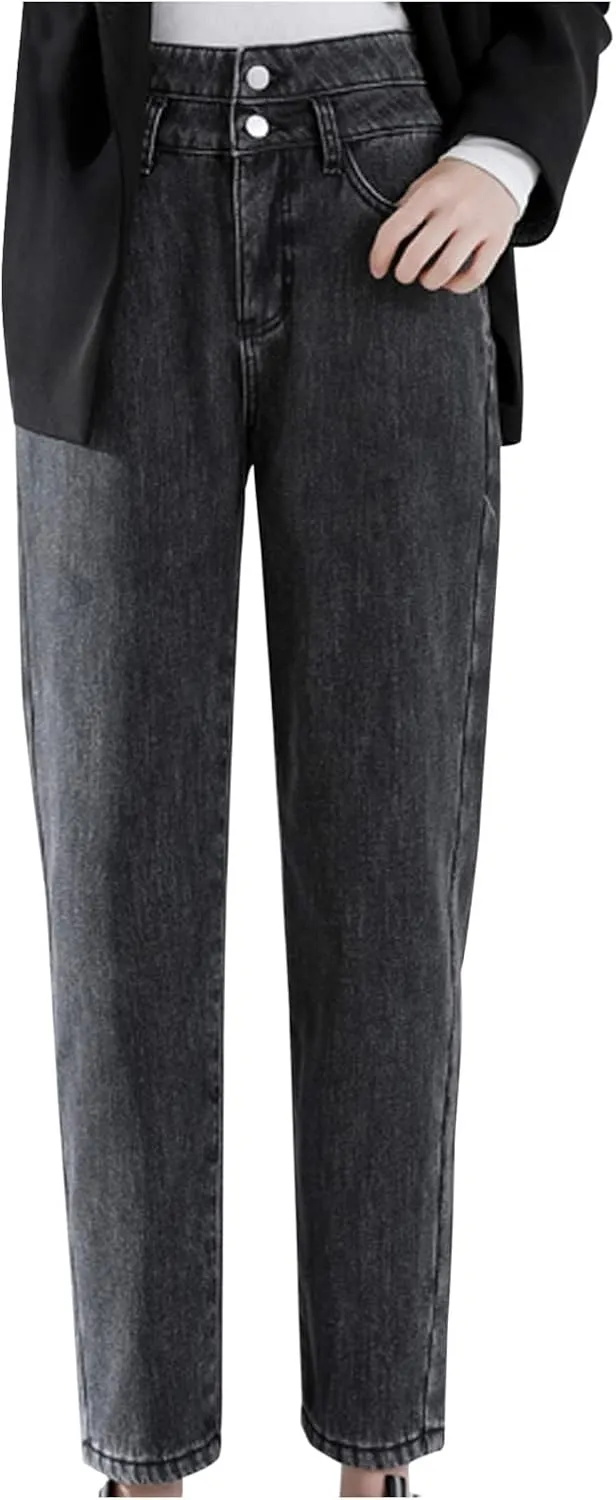 sdbrld Fleece Lined Jeans Women,Womens Fleece Lined Jeans Winter Warm Thermal Jeans Thicken Skinny Stretch Denim Pants Tights