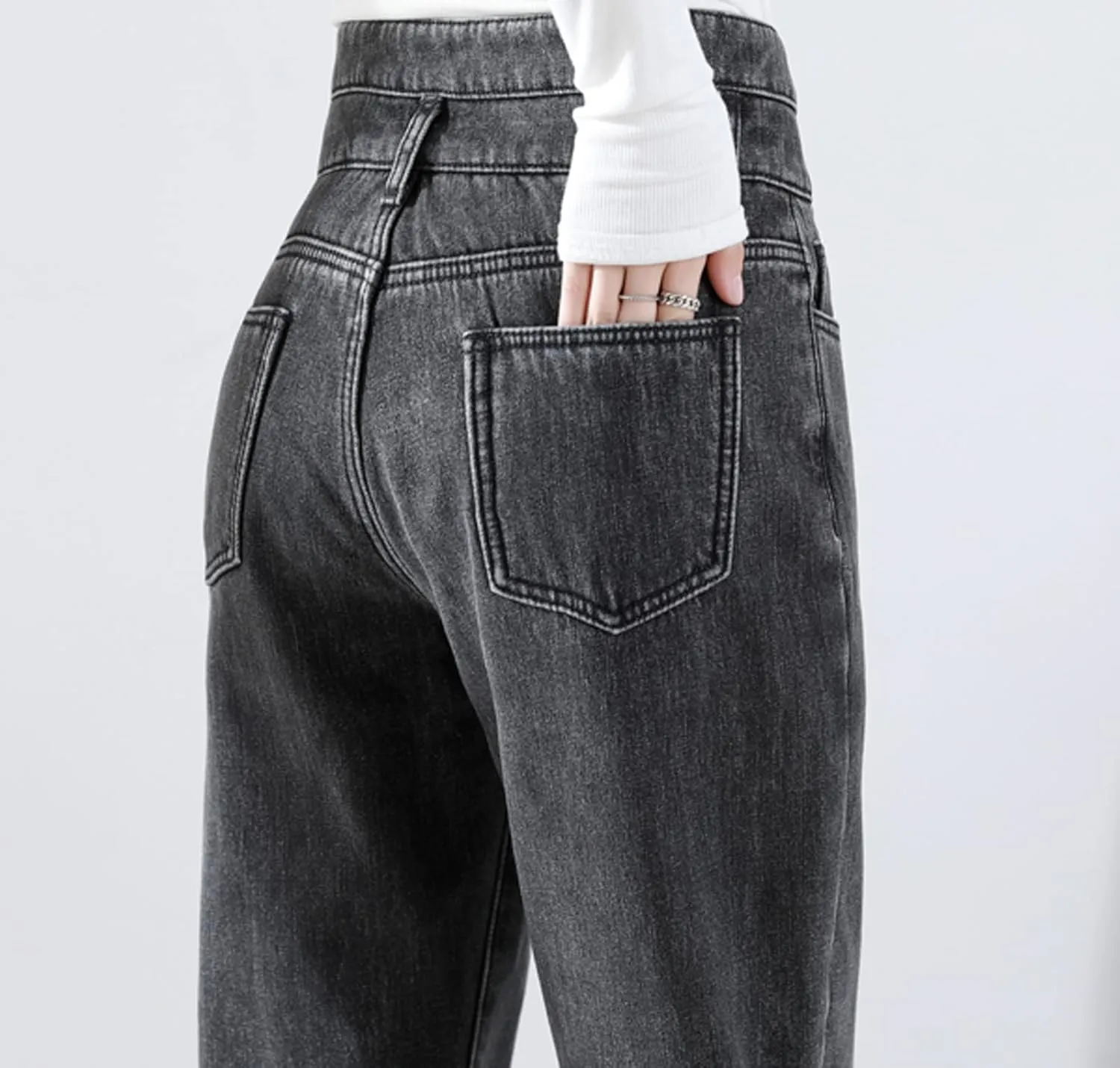 sdbrld Fleece Lined Jeans Women,Womens Fleece Lined Jeans Winter Warm Thermal Jeans Thicken Skinny Stretch Denim Pants Tights