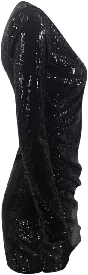 Sequin Dress for Women Long Sleeve Sexy Deep V Neck Bodycon Glitter Party Outfits Elegant Wrap Mini Sparkly Dresses