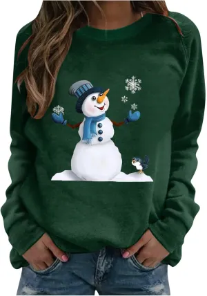 SHAOBGE T Shirt Print Long-sleeved Christmas Women's Casual Sweatshirt Pullover Blouse Women's Blouse Tech Short