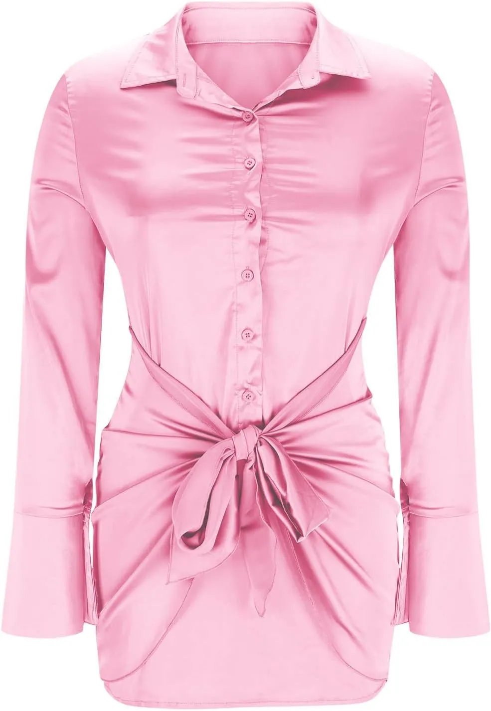 Shirt Dresses for Women 2025 Sexy Long Sleeve Satin Short Dress Slim Fit Mini Dress