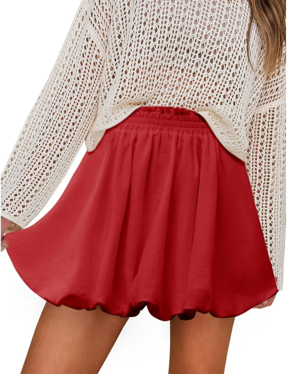 Skirts for Women Elastic High Waist Bubble Skorts Loose Fit Mini Skirts Puffy Hem Summer Trendy Cute Skort