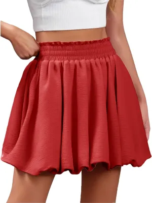 Skirts for Women Elastic High Waist Bubble Skorts Loose Fit Mini Skirts Puffy Hem Summer Trendy Cute Skort