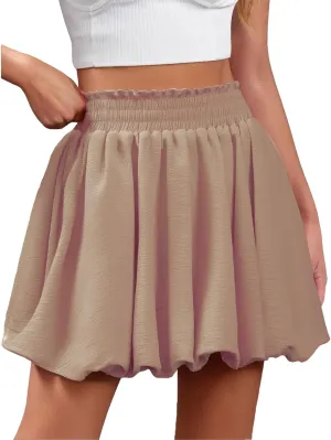 Skirts for Women Elastic High Waist Bubble Skorts Loose Fit Mini Skirts Puffy Hem Summer Trendy Cute Skort