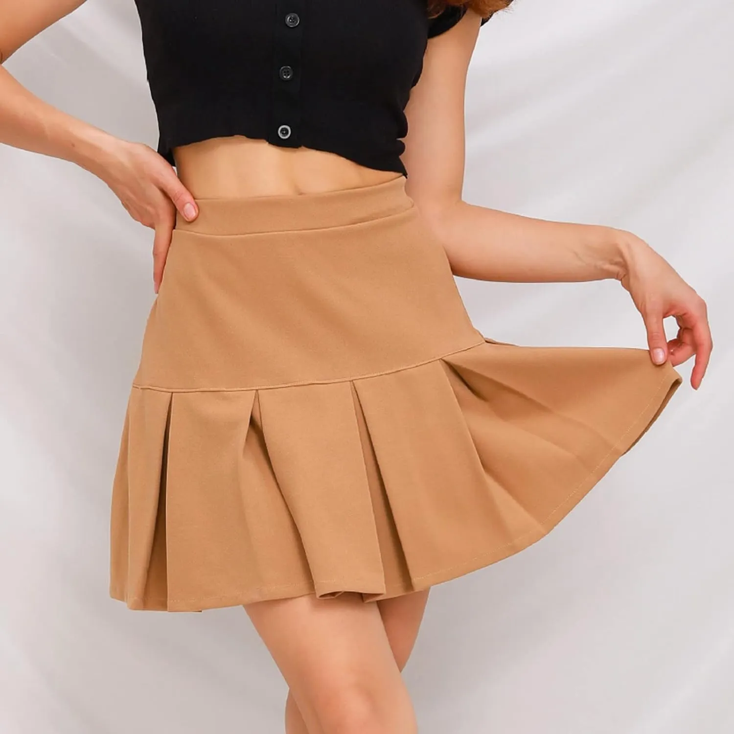 Skirts for Women Trendy Classic Daily Elegant Casual Solid Color Skirt Pleated Waist Design Mini Skirt Fall