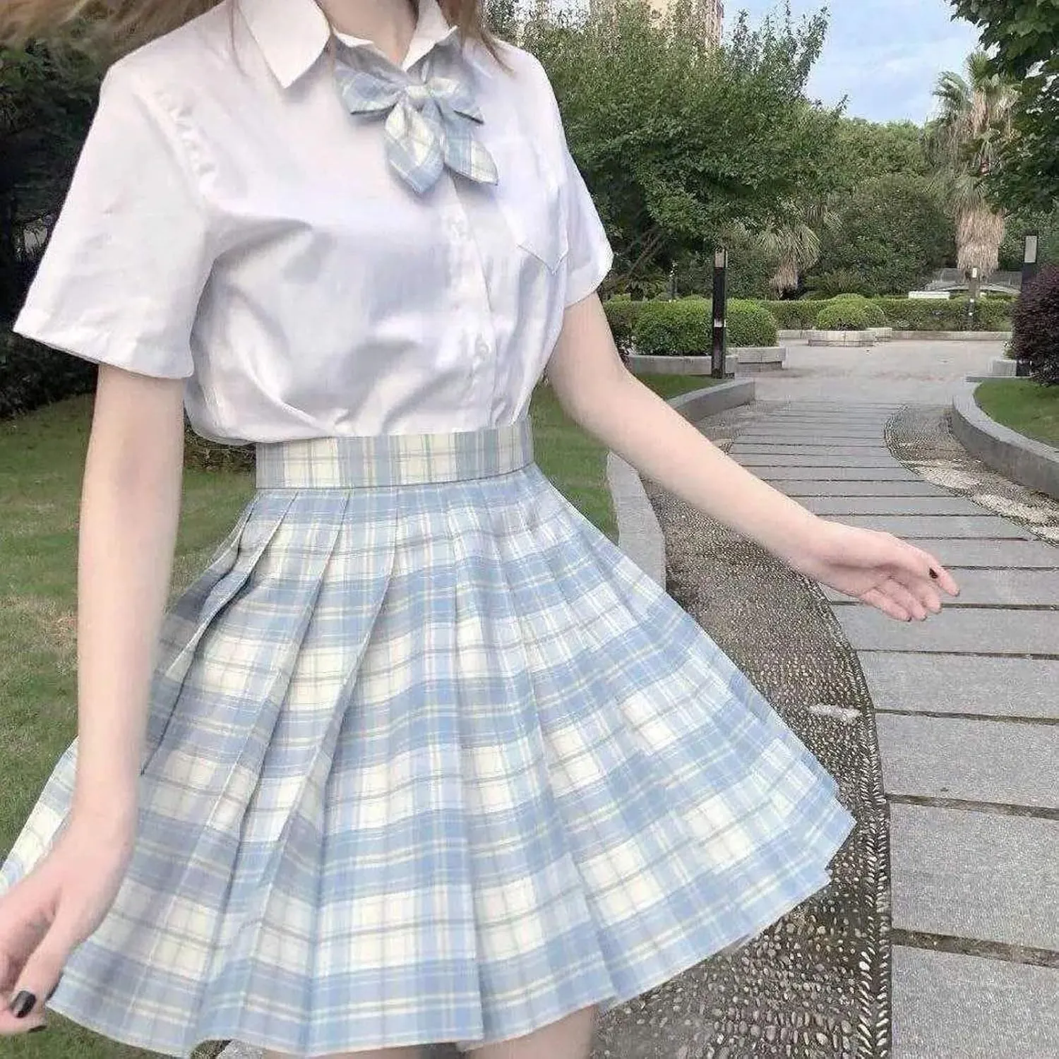 Skirts for Women Trendy Girls Women High Waisted Pleated Skirt Plain Plaid A-line Mini Skirt Skater High Low