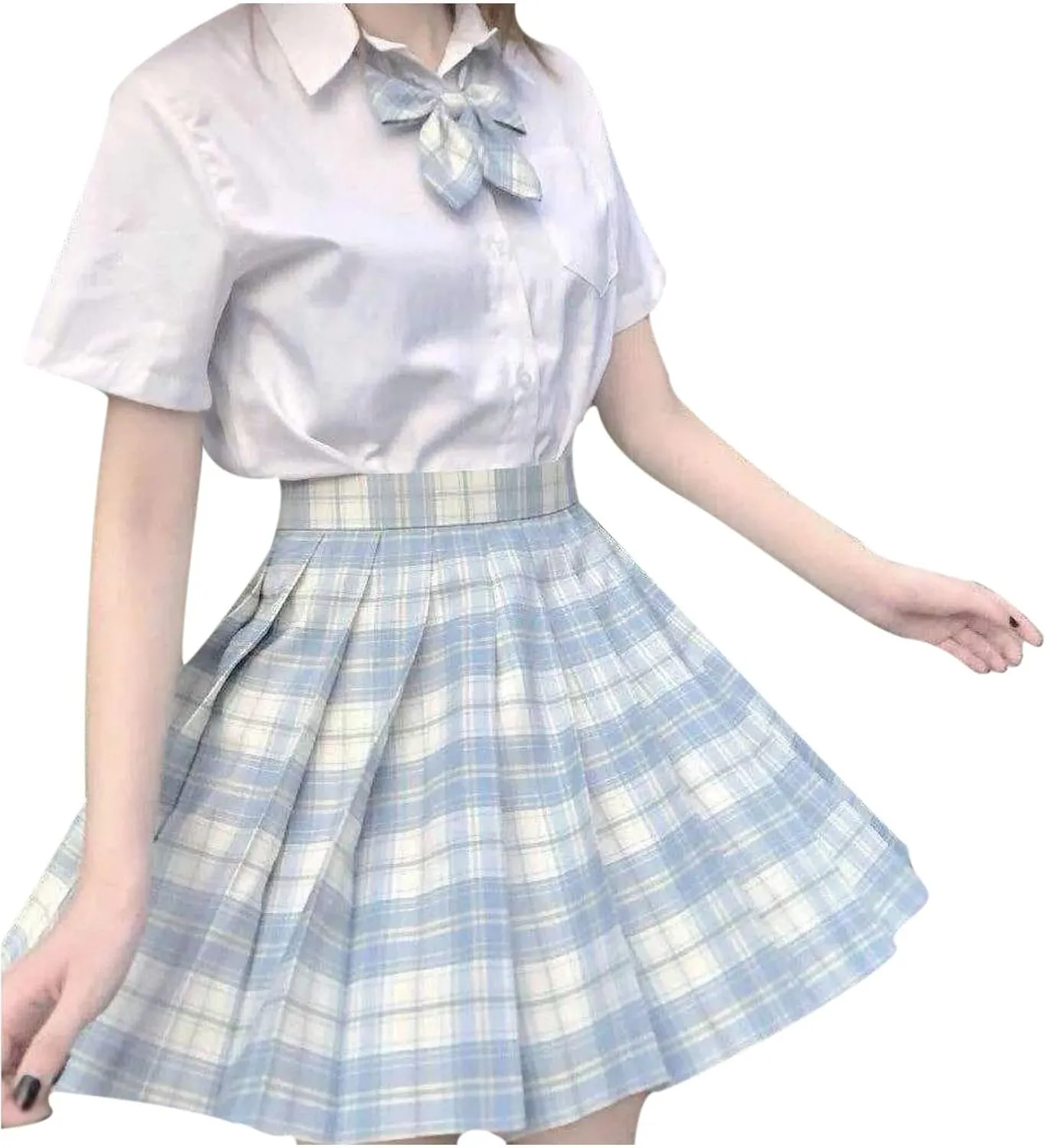 Skirts for Women Trendy Girls Women High Waisted Pleated Skirt Plain Plaid A-line Mini Skirt Skater High Low
