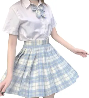 Skirts for Women Trendy Girls Women High Waisted Pleated Skirt Plain Plaid A-line Mini Skirt Skater High Low