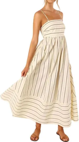 Smocked Maxi Dress for Women Striped Sleeveless Cutout Backless Sundress Boho Flowy Back Sexy Strap Swing Dresses