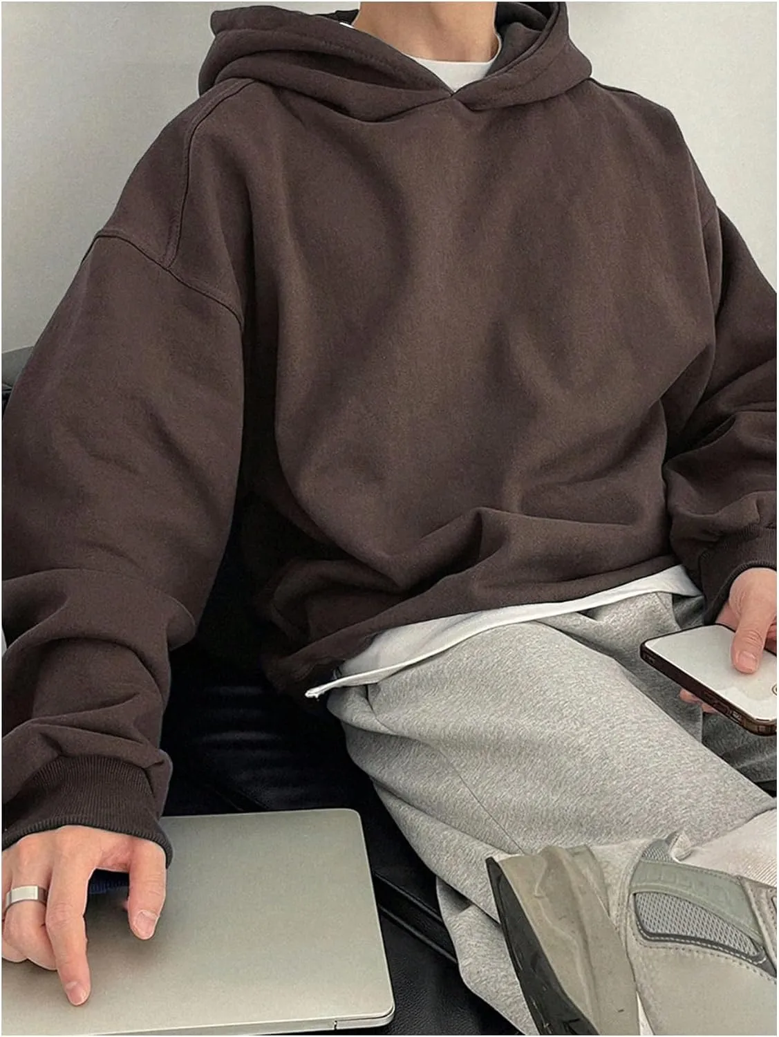 SOLY HUX Men's Oversized Hoodies Long Sleeve Drop Shoulder Basic Pullover Sweatshirt with Hood