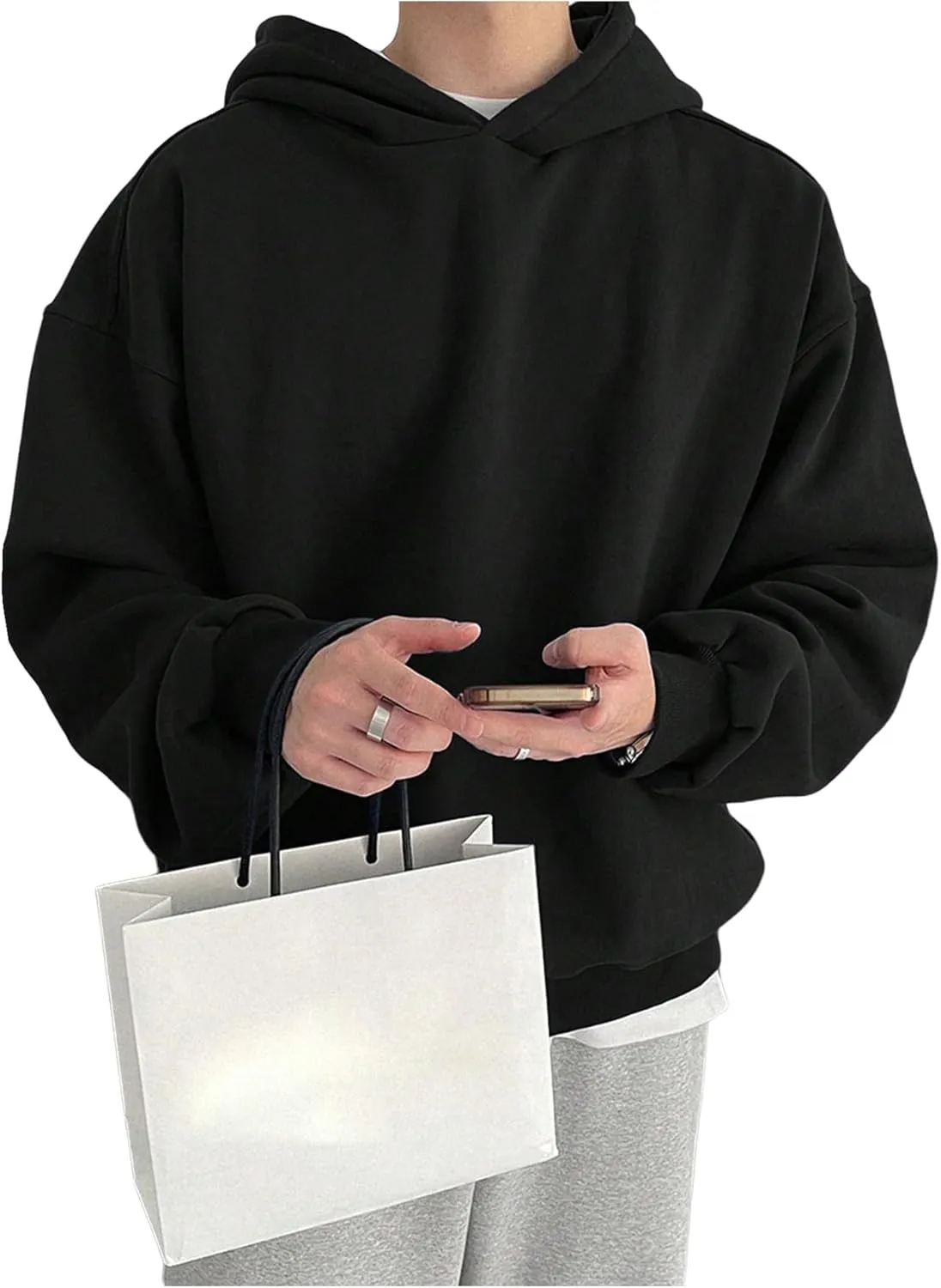 SOLY HUX Men's Oversized Hoodies Long Sleeve Drop Shoulder Basic Pullover Sweatshirt with Hood