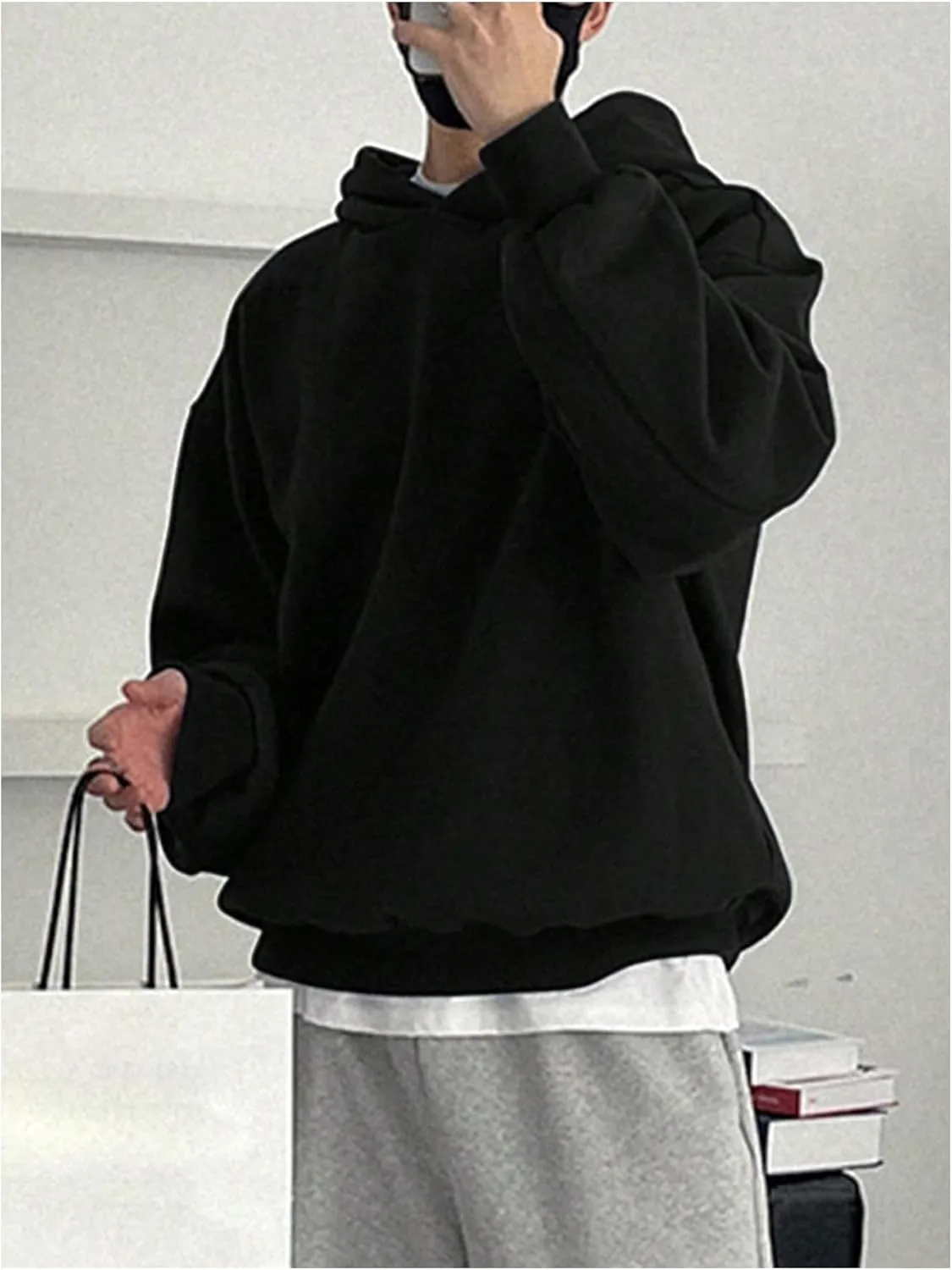 SOLY HUX Men's Oversized Hoodies Long Sleeve Drop Shoulder Basic Pullover Sweatshirt with Hood