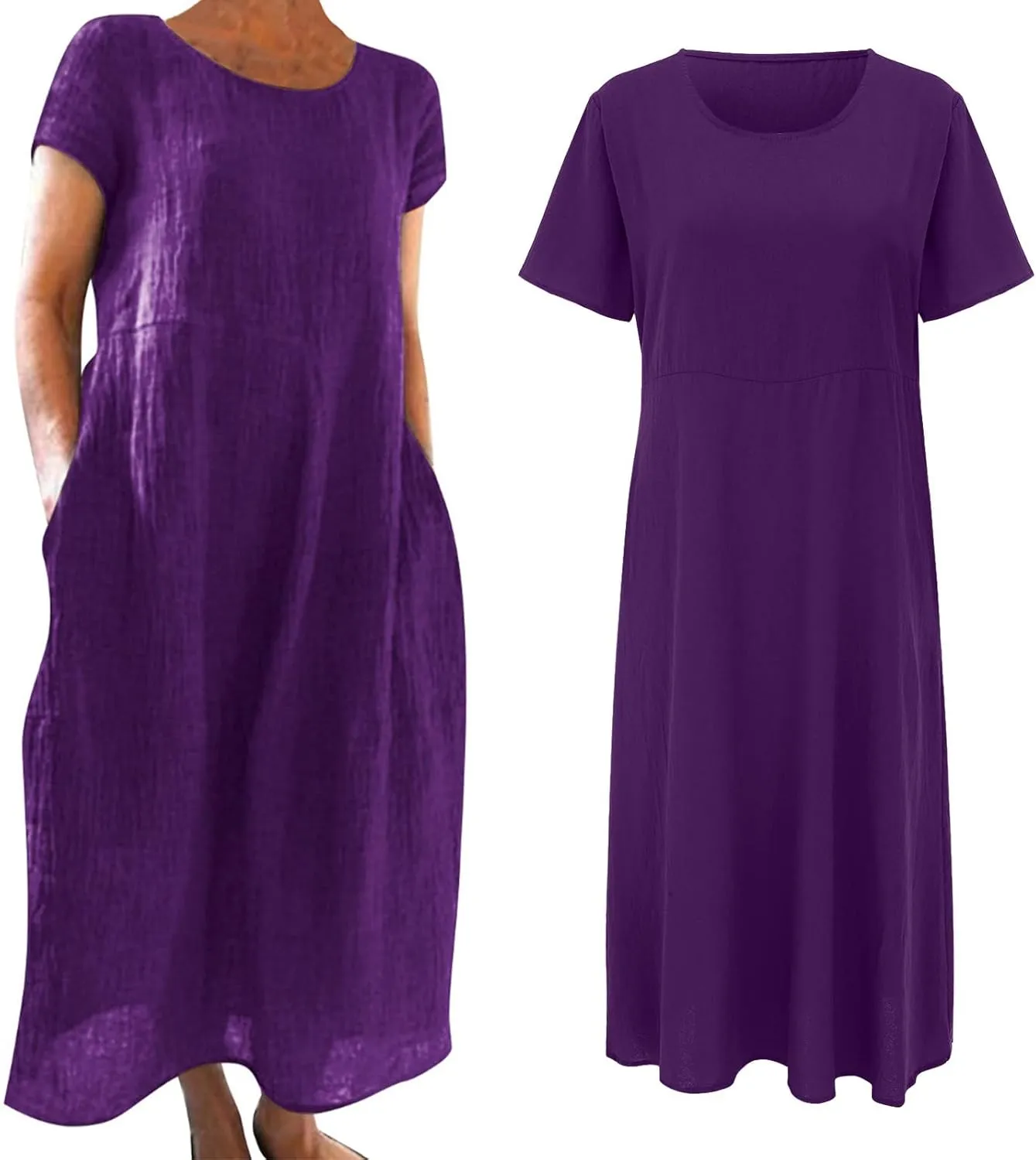 Summer Cotton Linen Dresses for Women Short Sleeve Square Neck Midi Sundresses for Women 2025 Swing Party Short Dresses