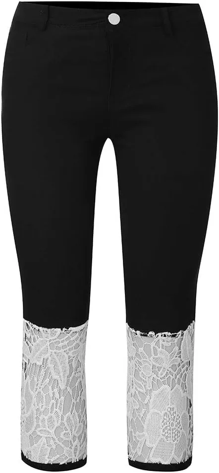 Summer Cropped Jeans for Women 2024, High Waist Stretchy Lace Trim Skinny Capri Jeans Butt Lifting Slim Denim Pants