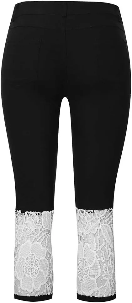 Summer Cropped Jeans for Women 2024, High Waist Stretchy Lace Trim Skinny Capri Jeans Butt Lifting Slim Denim Pants