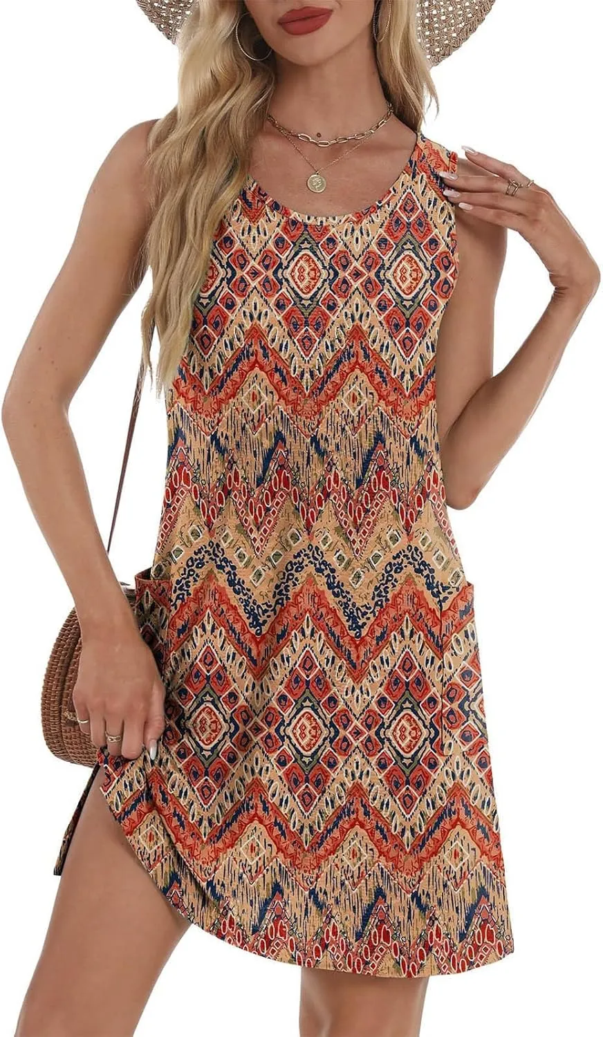 Summer Dresses for Women 2025 Eyelet Casual Loose Sleeveless Sun Dresses with Pockets Swimsuit Coverup for Women